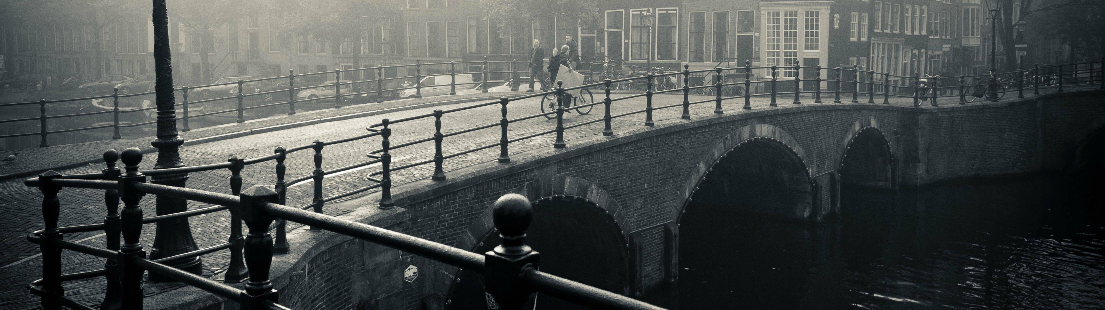 city, River, Bridge, Cyclist, Walking, Downtown, Black, And, White, People, Situation, Bike, Man, Mood Wallpaper