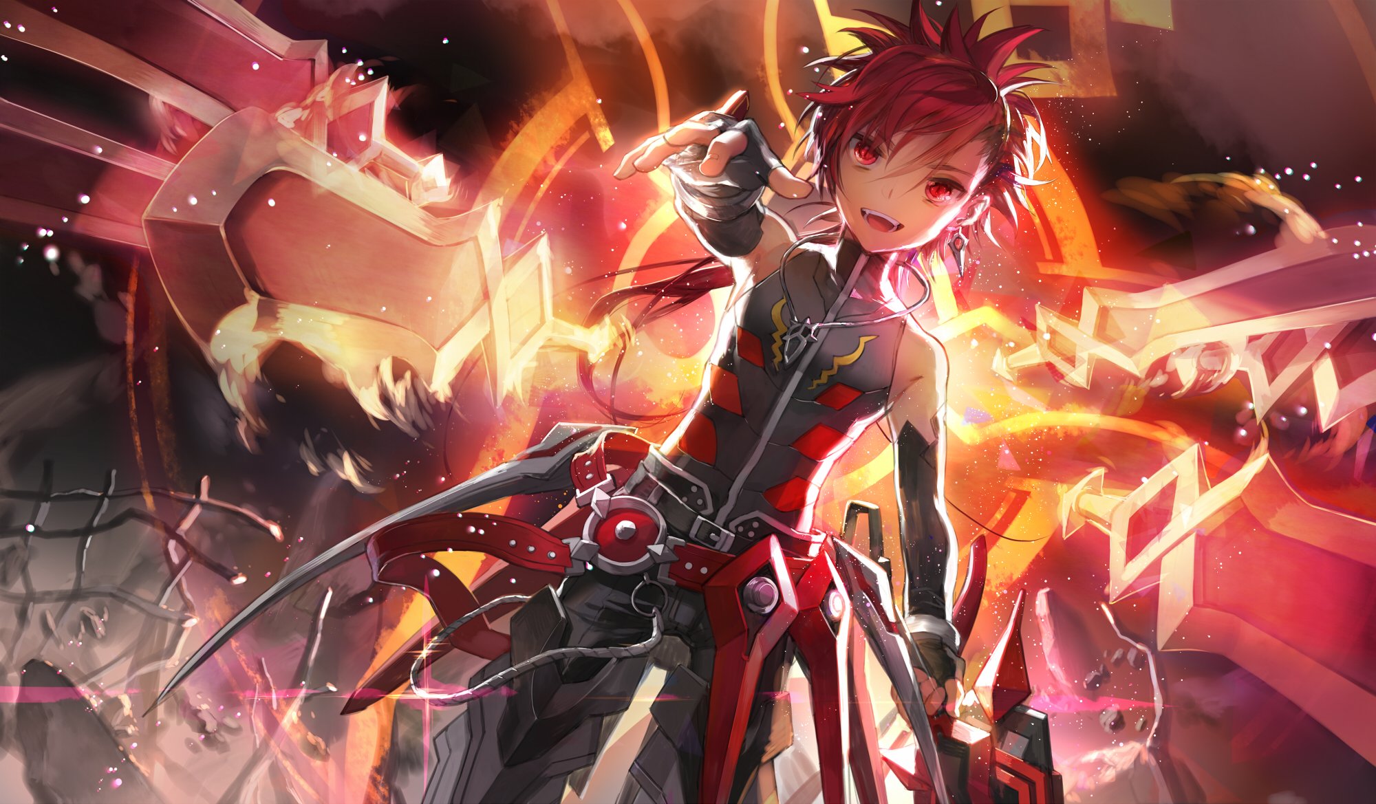 all, Male, Elsword, Elsword,  character , Long, Hair, Male, Ponytail, Red, Eyes, Red, Hair, Scorpion5050, Sword, Weapon Wallpaper