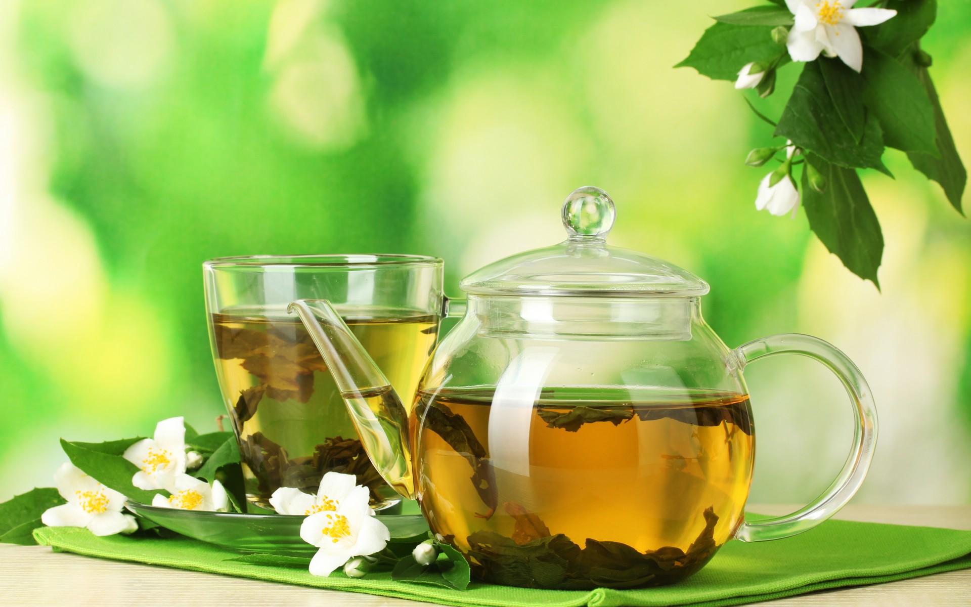 teapot, Saucer, Cup, Tea, Drink, Flowers, Leaves, Blossoms, Still, Life Wallpaper