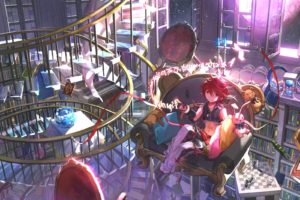 all, Male, Book, Bunny, Elsword, Elsword,  character , Magic, Male, Moon, Navel, Pink, Eyes, Red, Hair, Scorpion5050, Short, Hair, Stairs, Teddy, Bear