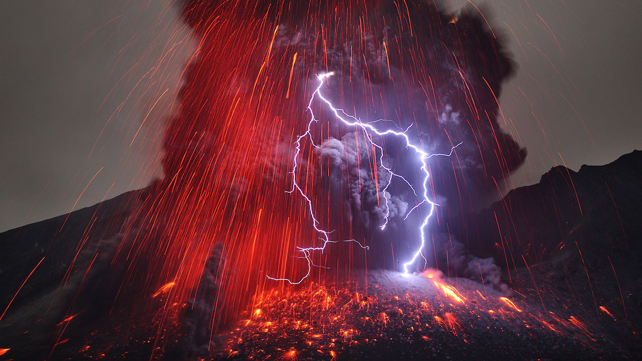 element, Volcano, Smoke, Lightning, Lava Wallpaper