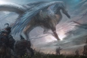 wings, Dragons, Warriors, Fantasy, Weapons