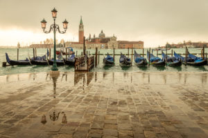 venice, Italy, San, Giorgio, Maggiore, Island, Marina, Gondolas, Sea, Light, City, Cloudy, Buildings, Rain, Reflection, Boats