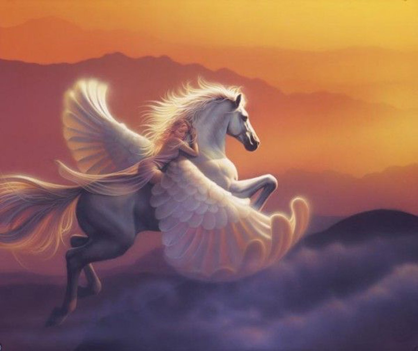pegasus, Horse, Wing, Girl, Fantasy, Unicorn, Sky, Cloud, Sky, Sunset Wallpaper