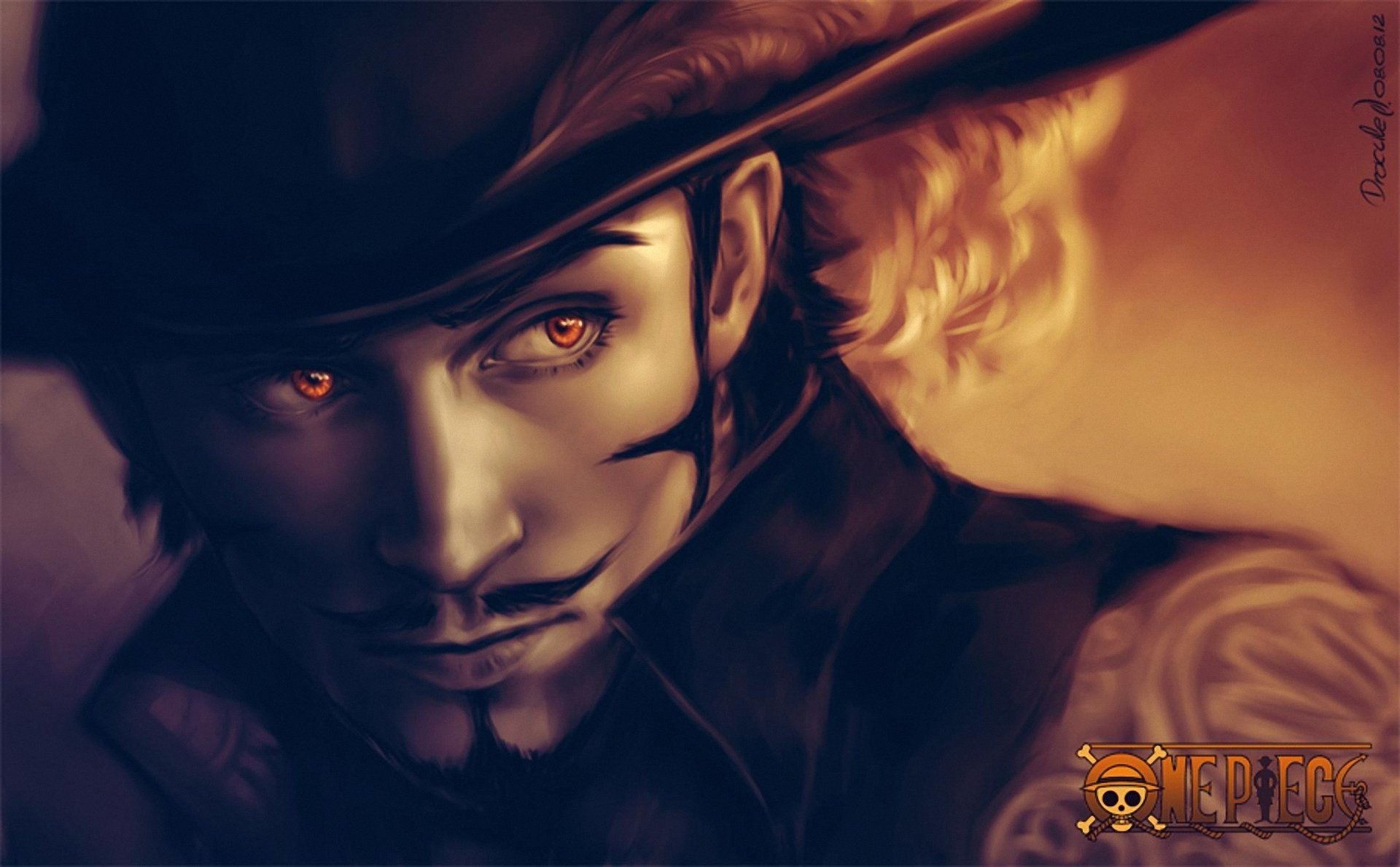 one, Piece, Dracule, Mihawk, Hat, Glance, Face, Anime, Vampire Wallpaper