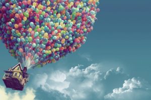 clouds, Houses, Movie, Balloons, Pixar, Skyscapes