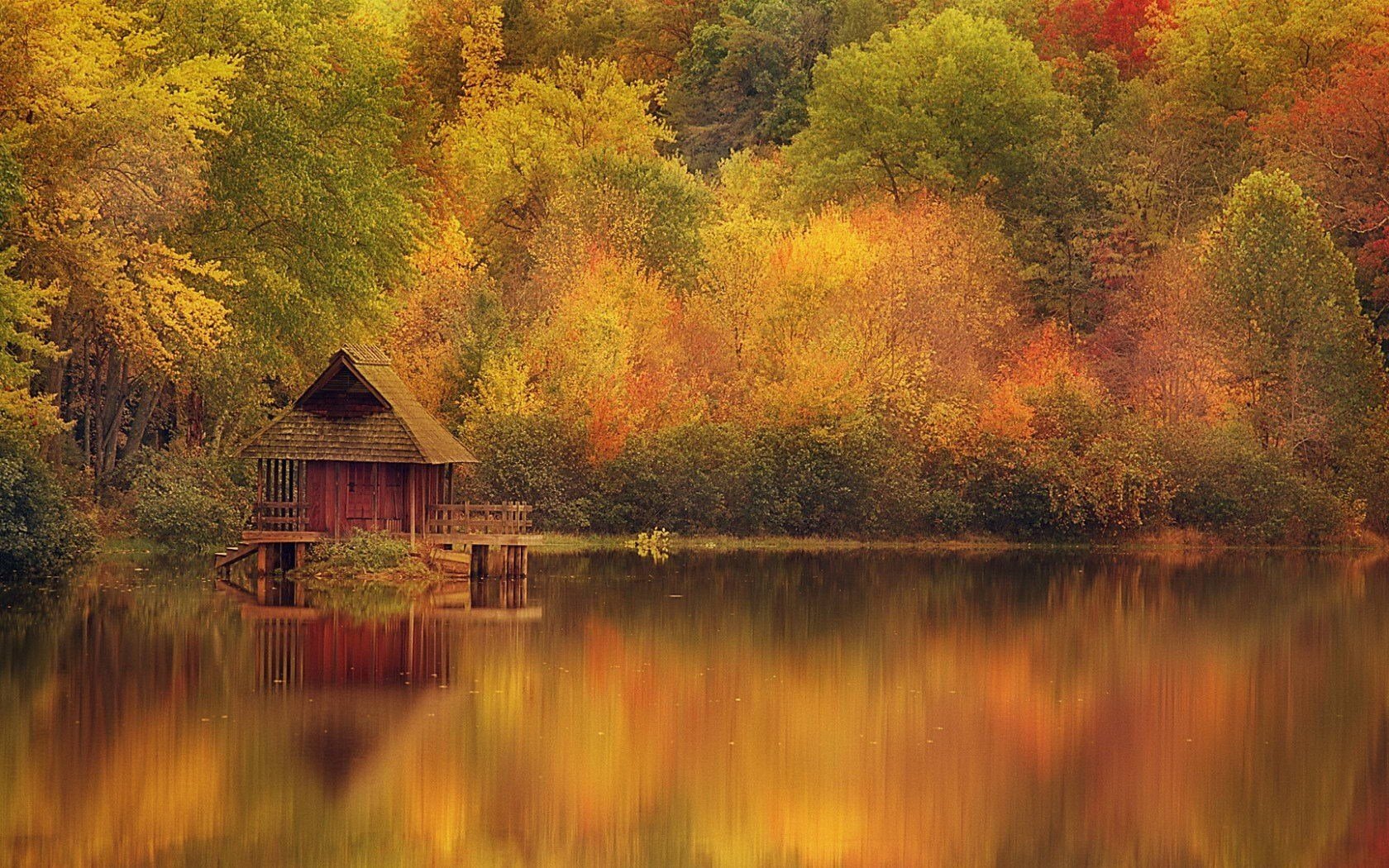 autumn, Season, Forest, Houses, Lakes Wallpaper