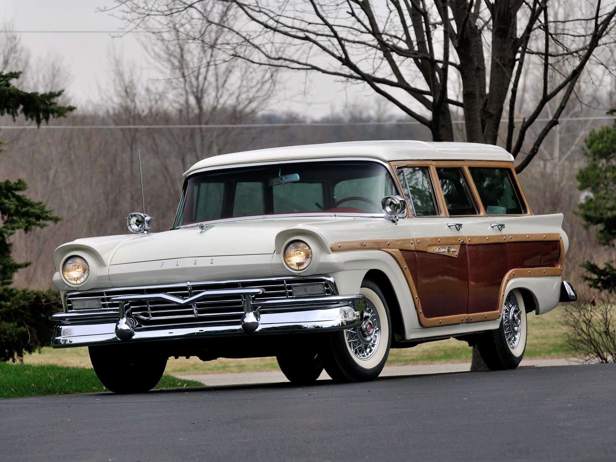 1957, Ford, Country, Squire, Stationwagon, Retro Wallpaper