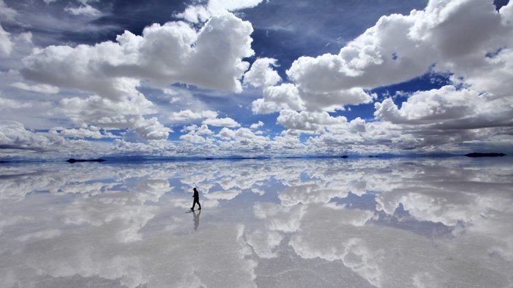 clouds, Bolivia, Bright, Reflections, Sillhou HD Wallpaper Desktop Background