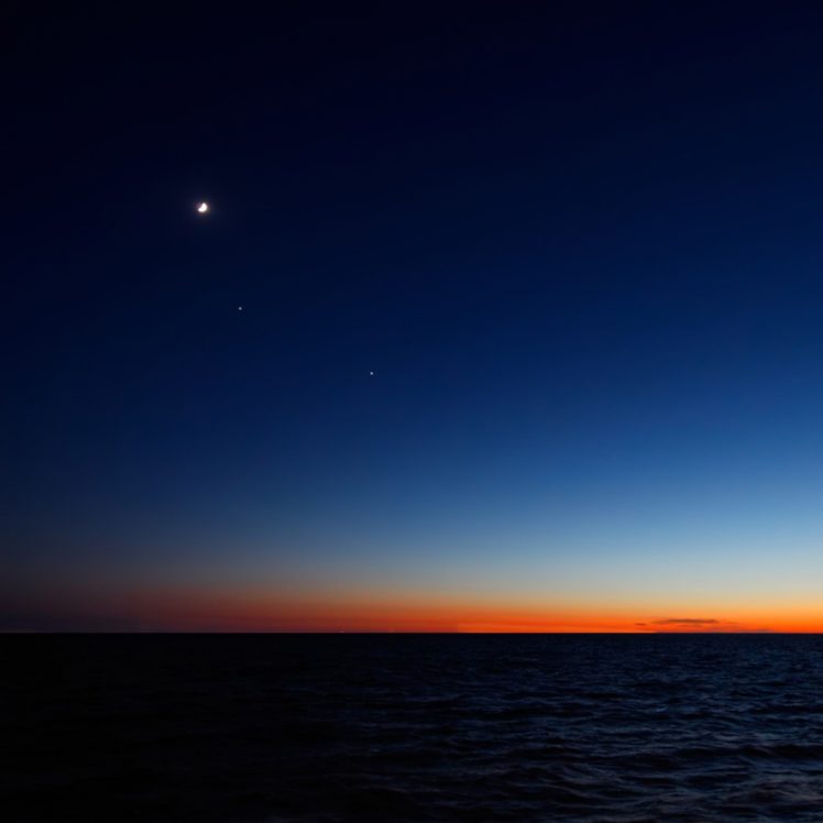 nightfall, Skyline, Sunset, Blue, Sky, Red, Sun, Moon HD Wallpaper Desktop Background