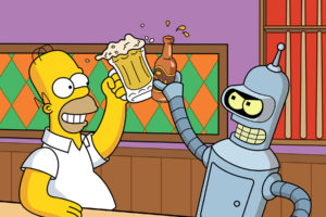 beers, Futurama, Bender, Homer, Simpson, The, Simpsons, Crossovers