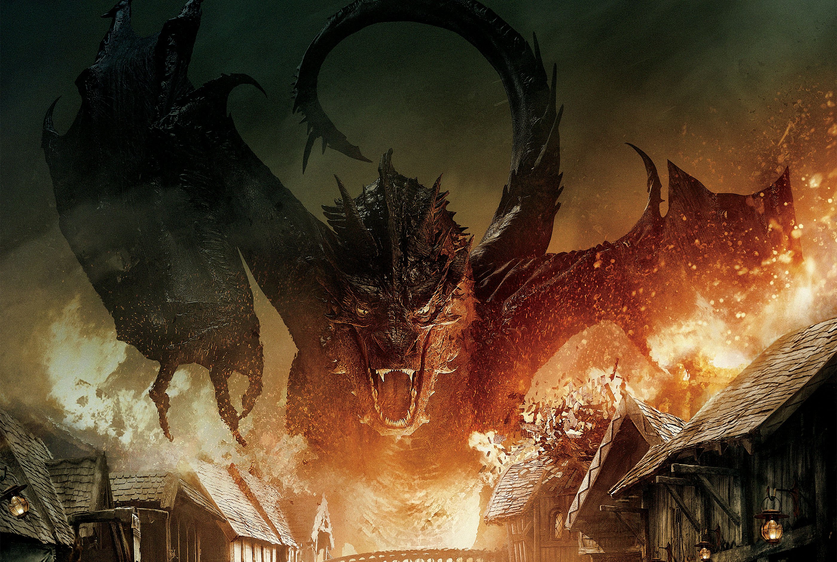 the, Hobbit, The, Battle, Of, The, Five, Armies, Smaug, Attacks, Laketown Wallpaper
