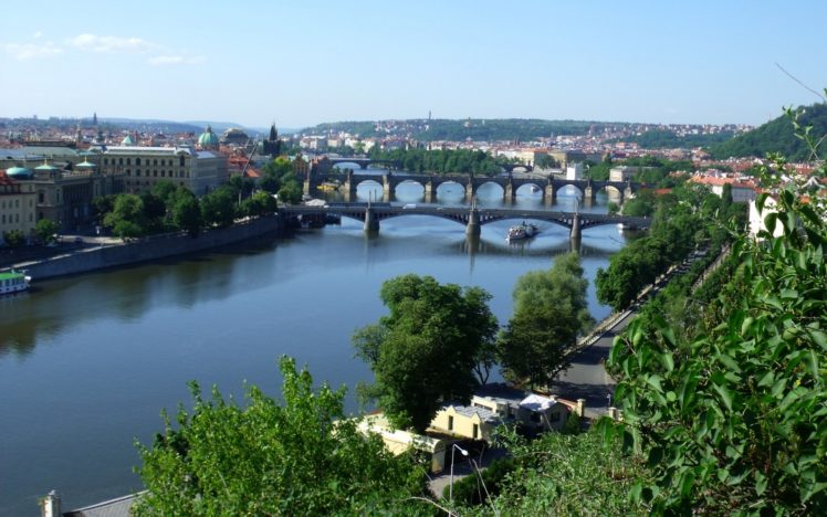 clouds, Trees, Cityscapes, Bridges, Buildings, Prague, Rivers, Skyscapes HD Wallpaper Desktop Background
