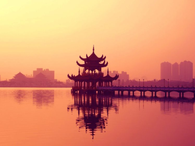 sunset, Cityscapes, Architecture, Bridges, Buildings, Temples HD Wallpaper Desktop Background