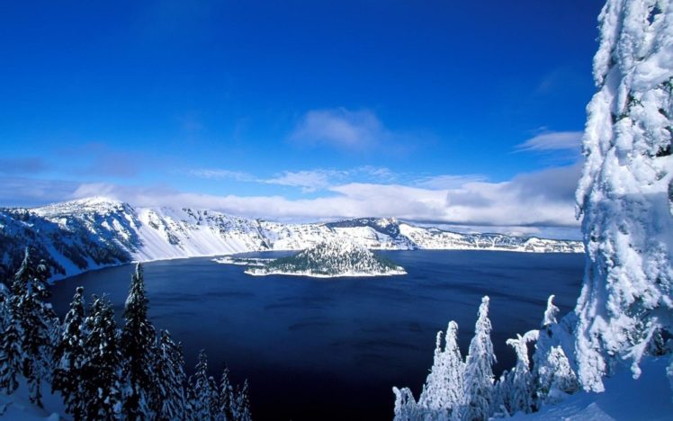 lake, Snow, Trees HD Wallpaper Desktop Background