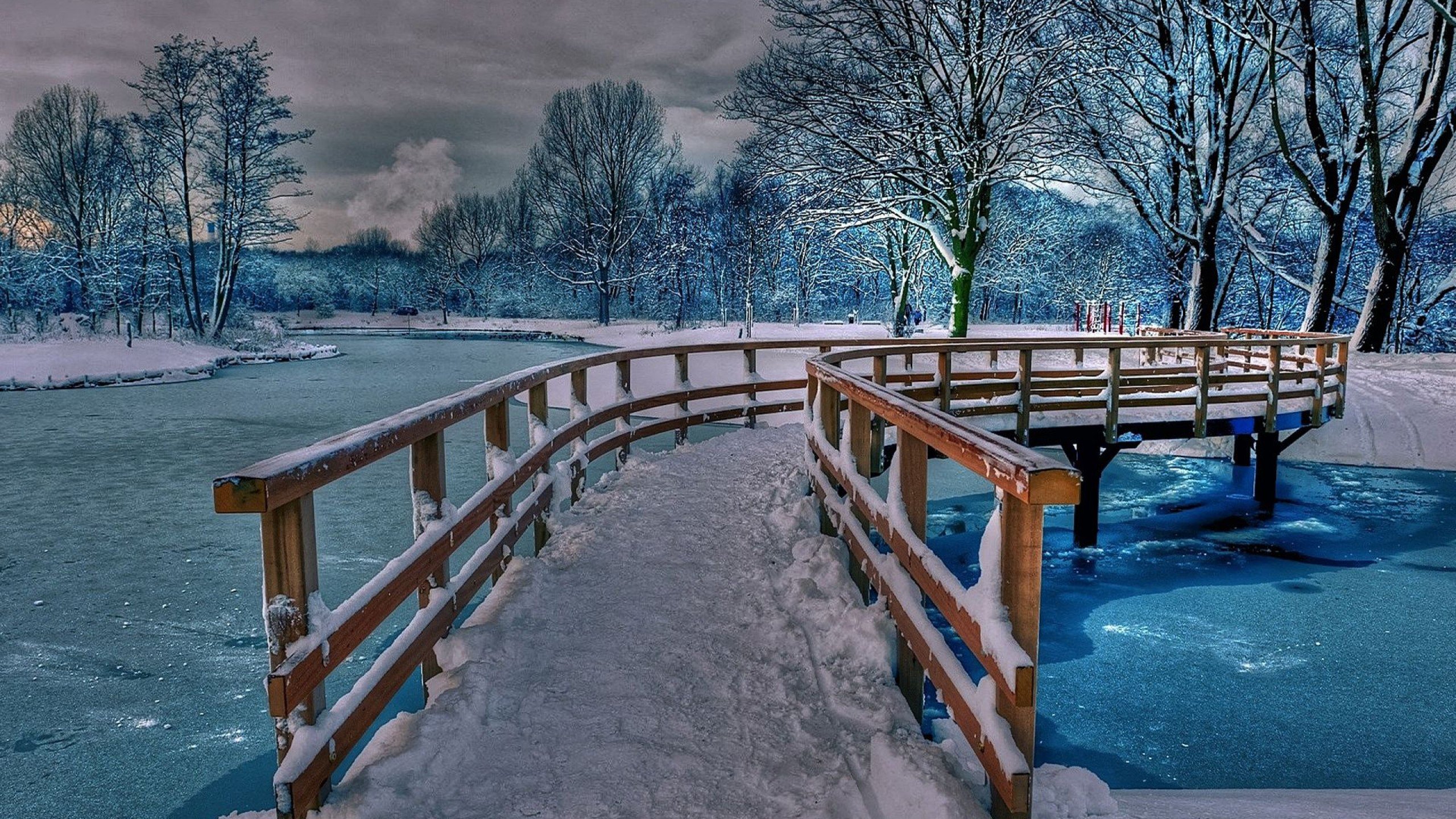 winter, Bridge, Blue, Snow Wallpaper