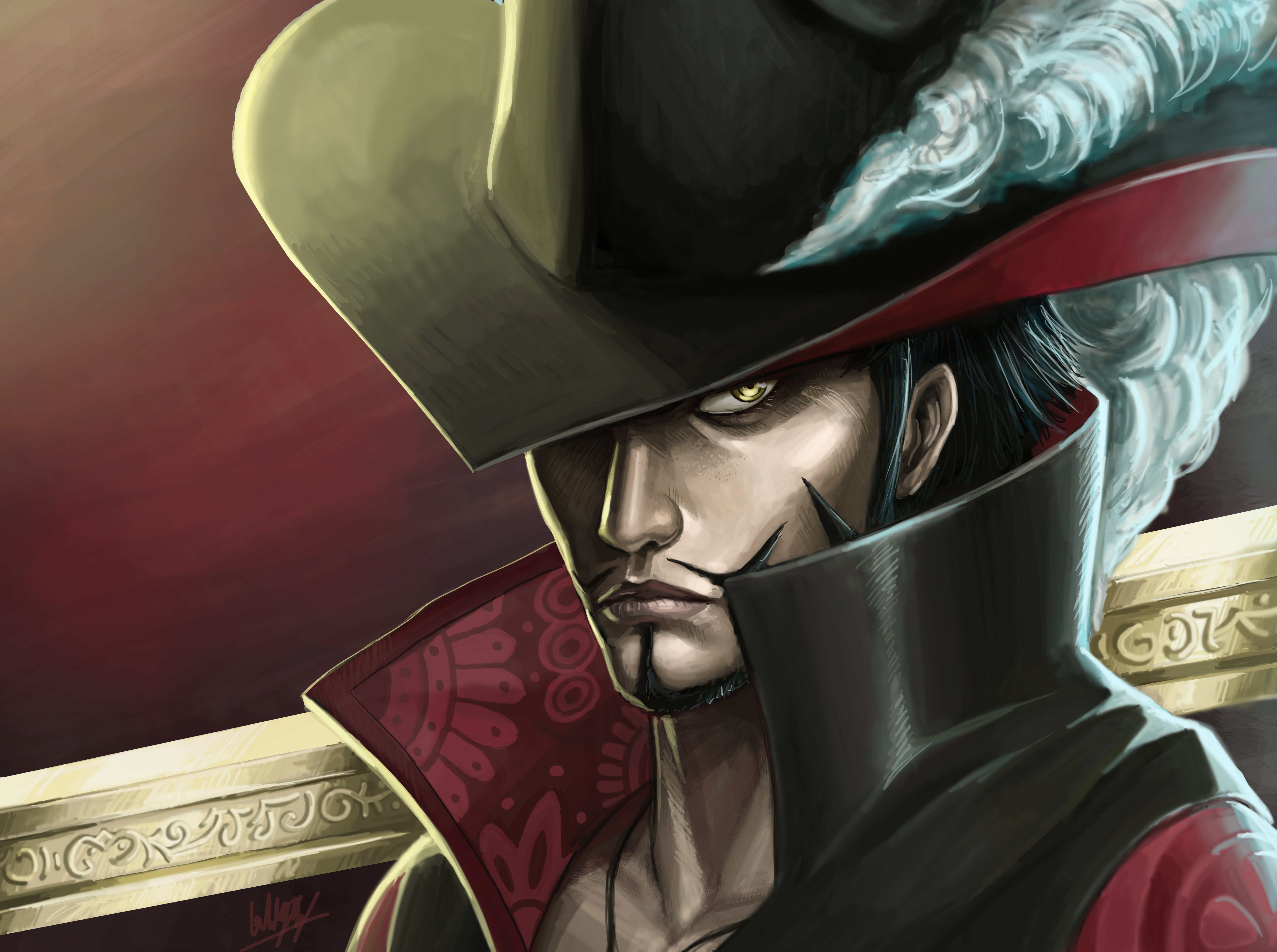 art, Penator, Guy, Dracule, Mihawk, Eyes, Arms, Hat, Pen, One, Piece Wallpaper