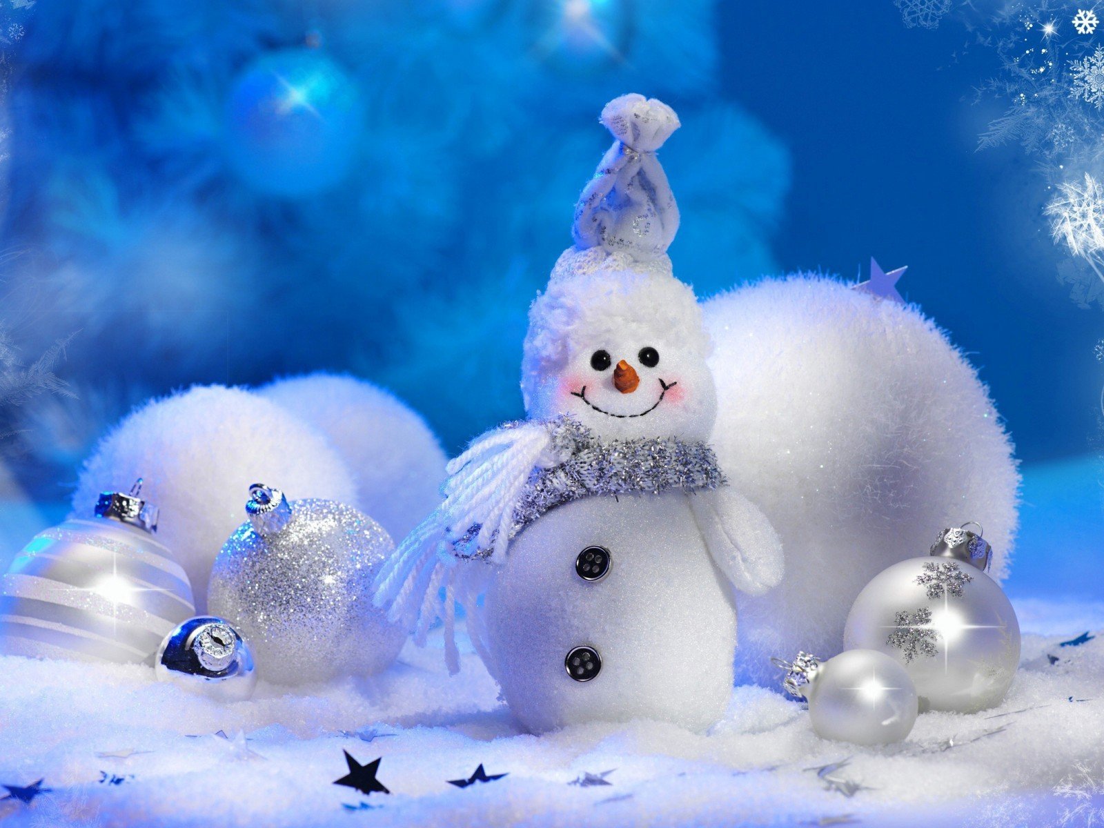 snowman, Toys, Balls, Celebration, New, Year, Winter, Snowflakes, Christmas, Tree Wallpaper