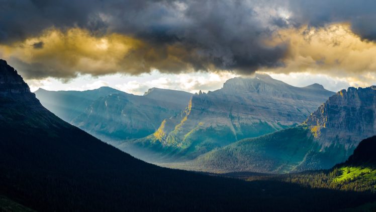 mountains, Landscapes, Nature, California, Glacier, Sunlight, Glacier, National, Park, Sun, Rays HD Wallpaper Desktop Background
