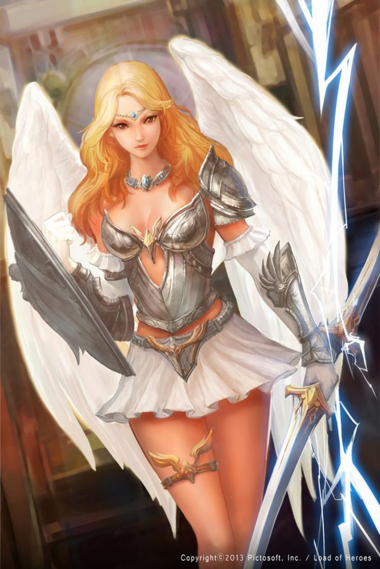 angel, Sword, Warrior, Blonde, Girl, Fantasy, Wings HD Wallpaper Desktop Background