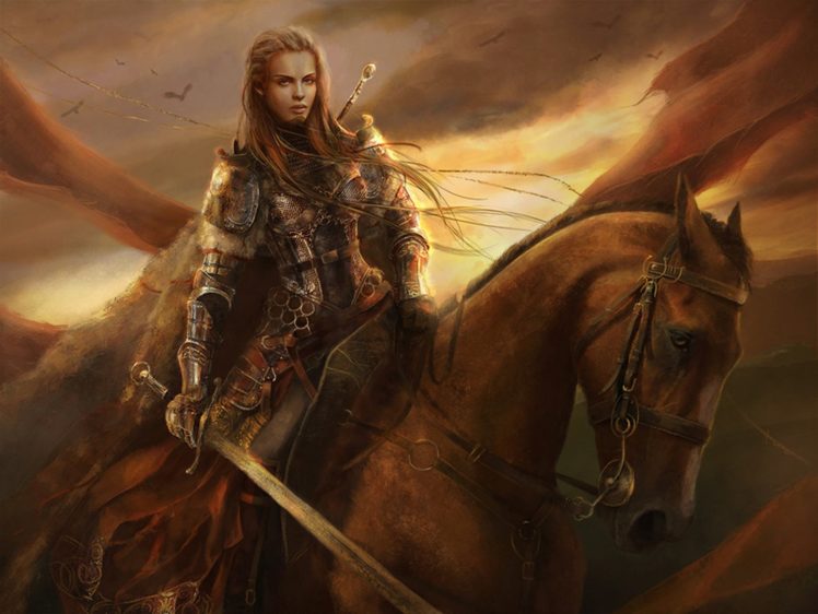 warrior, Girl, Horse, Fantasy, Sword HD Wallpaper Desktop Background