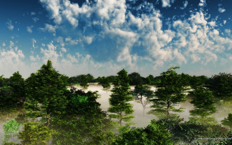 clouds, Trees, Forest, Mist, Blue, Skies HD Wallpaper Desktop Background