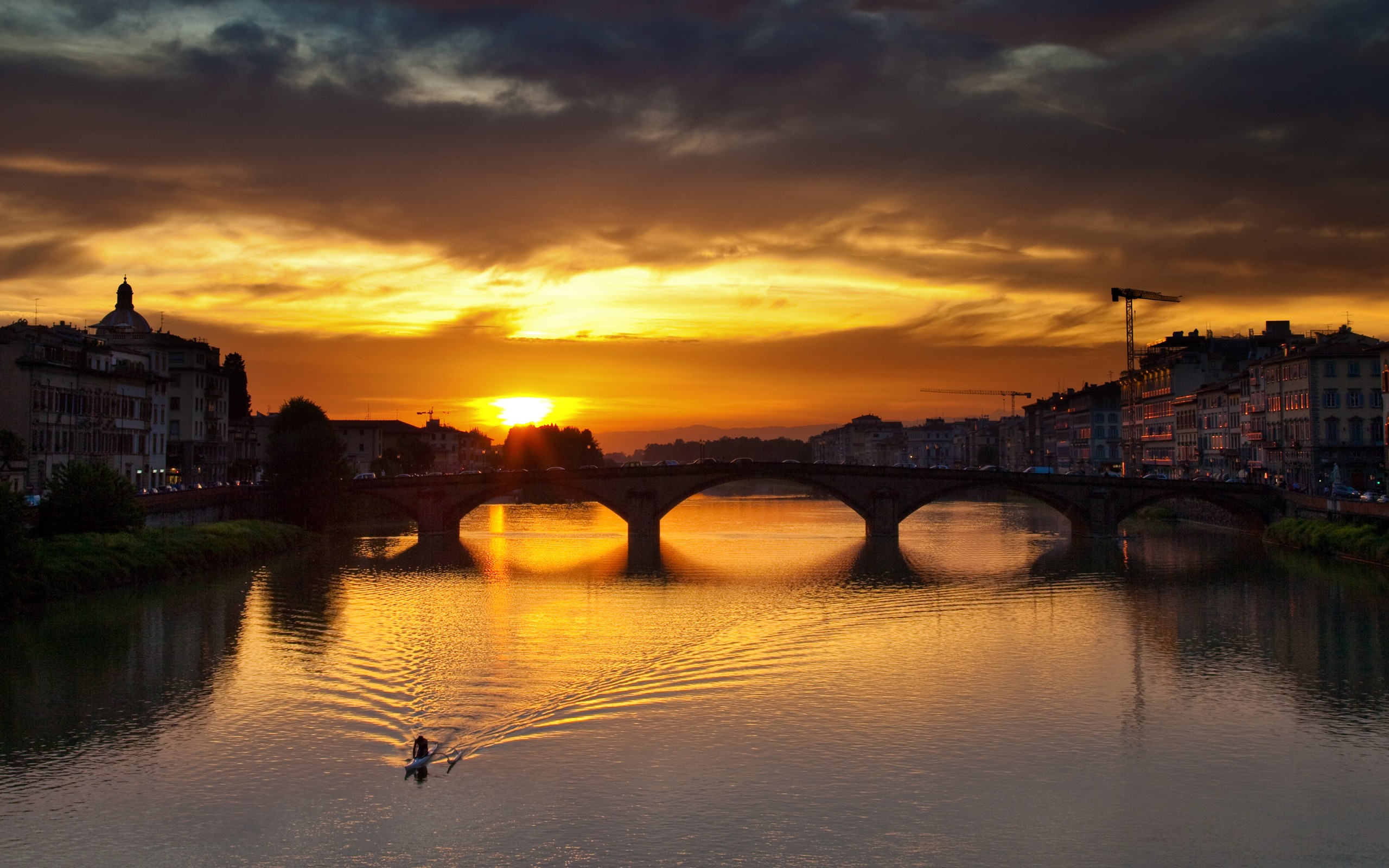 sunset, Cityscapes, Florence, Rivers Wallpaper