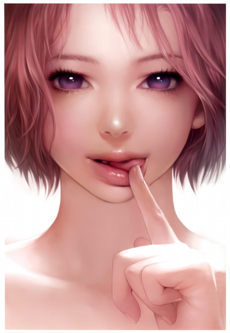drawing, Girl, Pink, Hair, Lips, Pink, Eyes, Face HD Wallpaper Desktop Background
