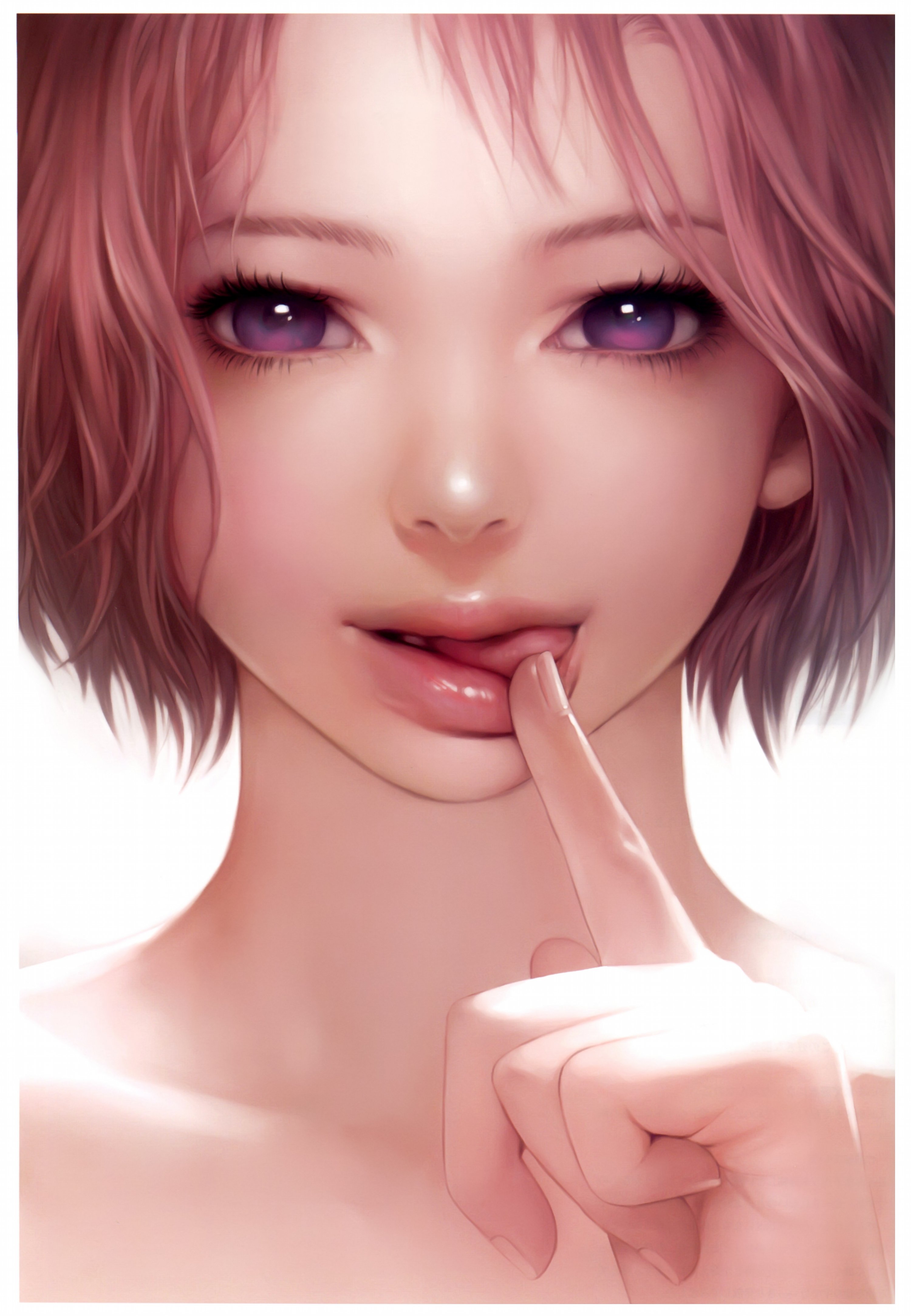 drawing, Girl, Pink, Hair, Lips, Pink, Eyes, Face Wallpaper
