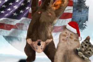 bear, Cute, Cat, Monster, Christmas, Flag, Power