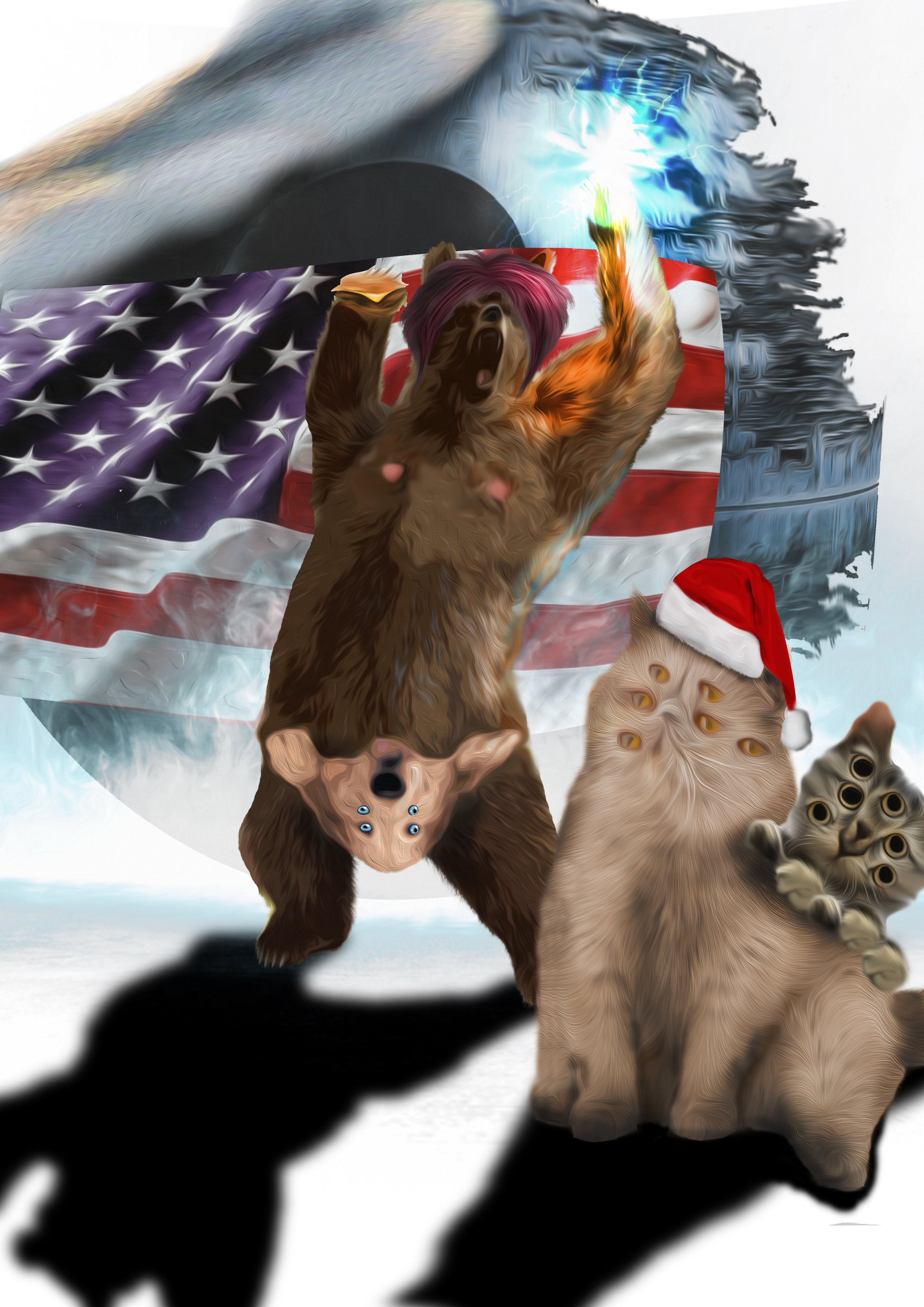 bear, Cute, Cat, Monster, Christmas, Flag, Power Wallpaper