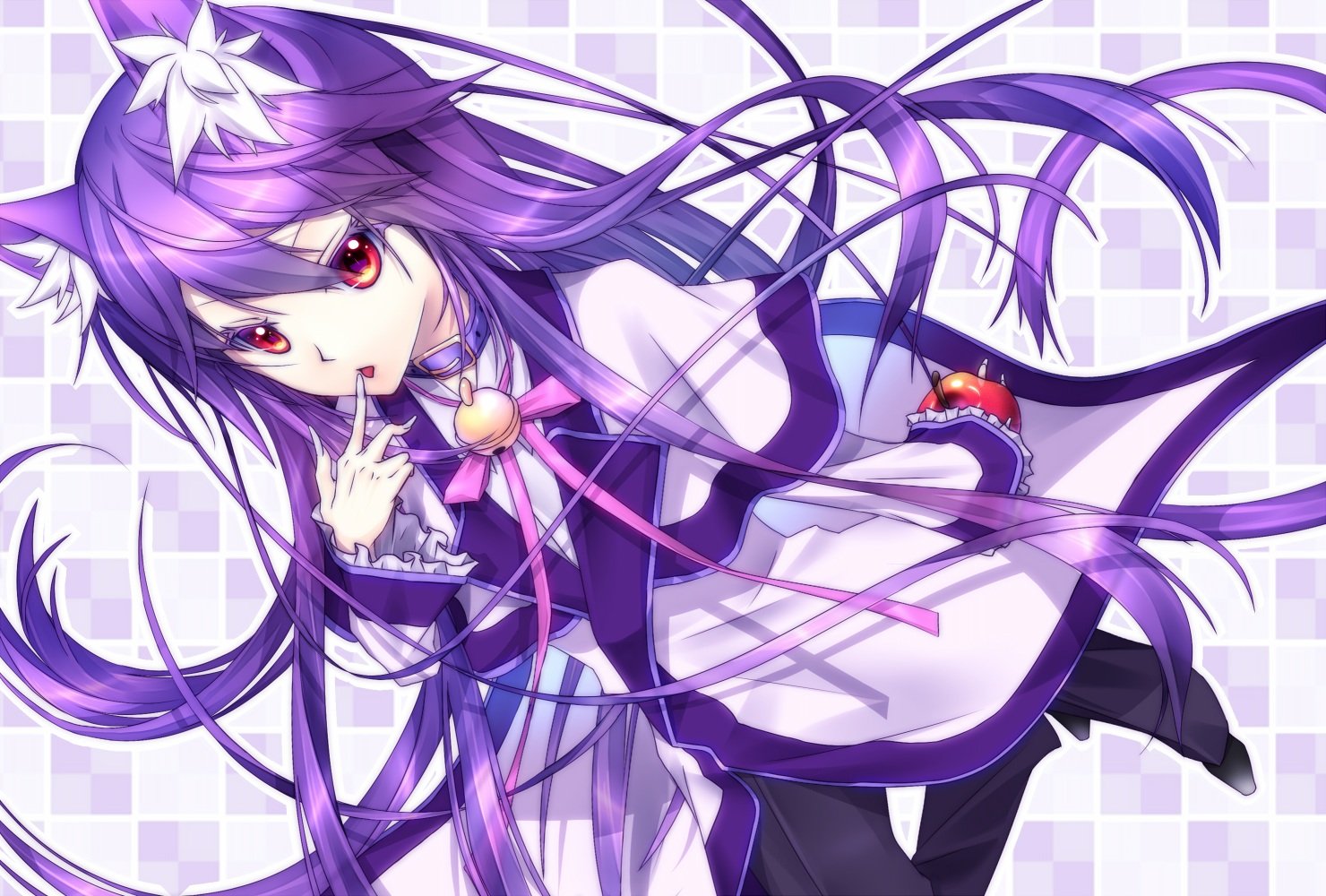 animal, Ears, Apple, Bell, Collar, Kawasaki, Toiro, Original, Purple, Hair, Red, Eyes Wallpaper