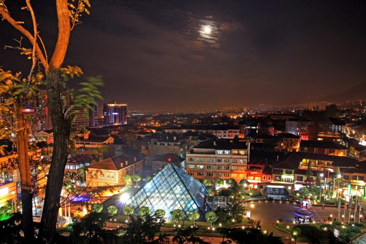 moon, Night, City, Bursa, Turkey, Light, Tree, Sky, Beauty, Landscape HD Wallpaper Desktop Background