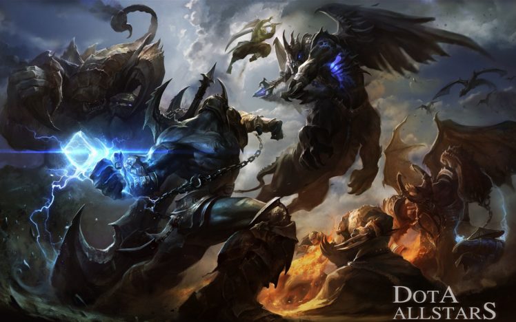 art, Dota, Allstars, Warriors, Demons, Battle, Fantasy, Weapons HD Wallpaper Desktop Background