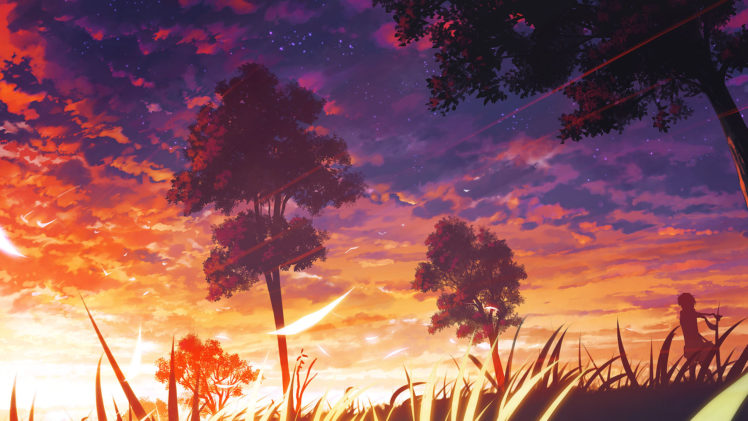 grass, Landscape, Original, Scarf, Scenic, Sunset, Tree HD Wallpaper Desktop Background