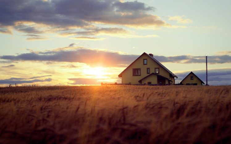 sun, Landscape, House, Field, Nature, Sky, Cloud HD Wallpaper Desktop Background