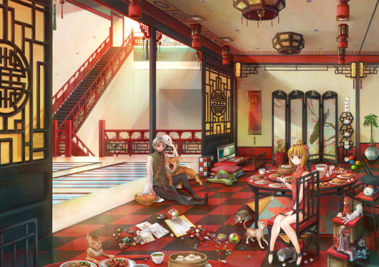 animal, Cat, Chinese, Clothes, Chinese, Dress, Computer, Haboshi, Hitomi, Original HD Wallpaper Desktop Background
