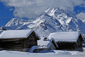 cabin, Mountain, Snow, Winter, Buildings, Houses, Landscapes, Sky, Clouds