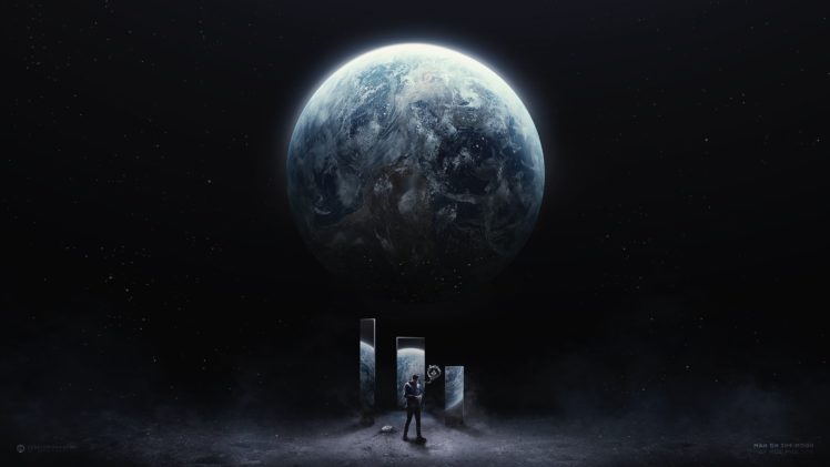 galaxy, Moon, Man, Star, Fantasy, Earth HD Wallpaper Desktop Background