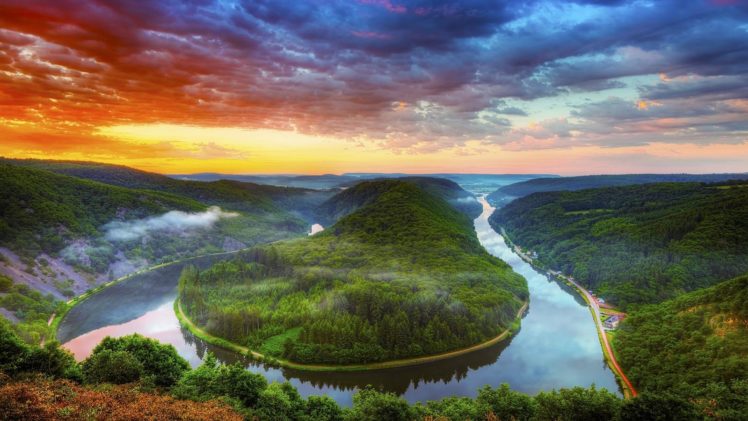river, Forest, Nature, Landscape, Trees, Sky, Cloud, Sunshine HD Wallpaper Desktop Background