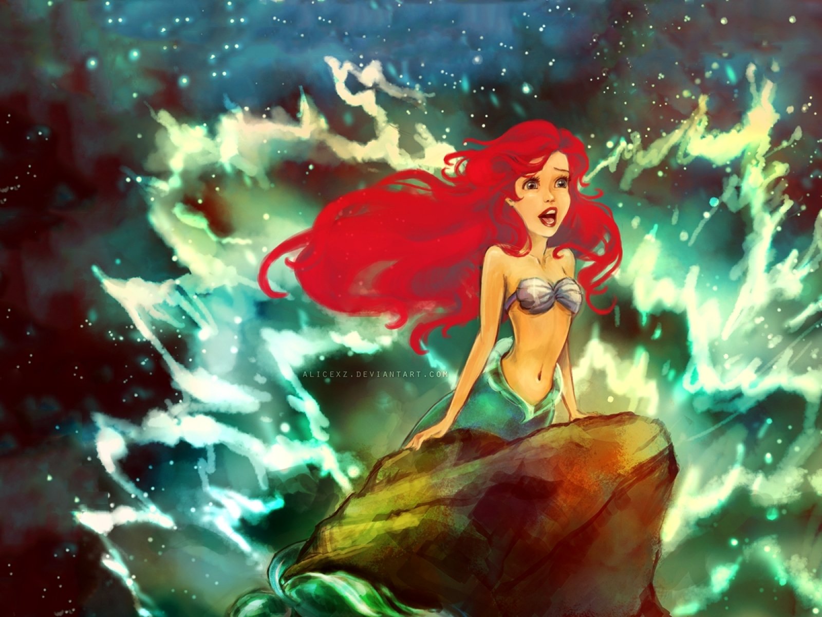 paintings, Disney, Company, Waves, Redheads, Rocks, The, Little, Mermaid, Mermaids, Artwork, Ariel, Mermaid Wallpaper