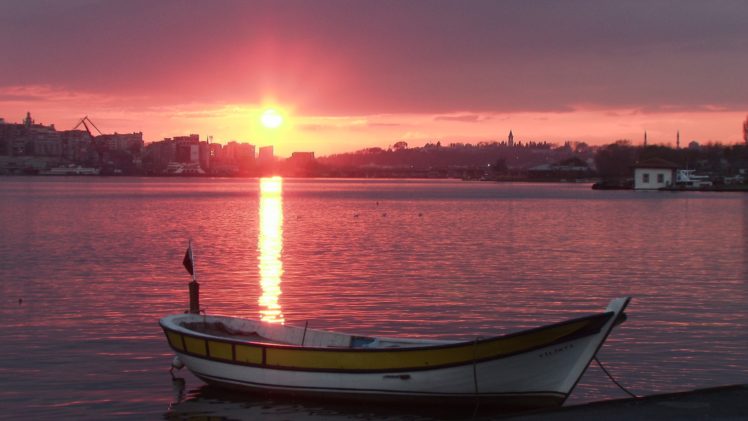 sunset, Turkey, Istanbul, Bosphorus, Reflection, Rivers, Lakes, Cities, Boats HD Wallpaper Desktop Background