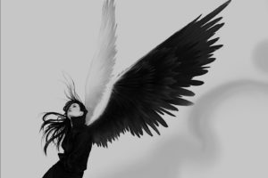 white, Black, Angel, Girl, Long, Hair, Fantasy, Wings
