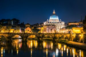 italy, Temples, Rivers, Bridges, Vatican, City, Rome, Night, Cities, Reflection
