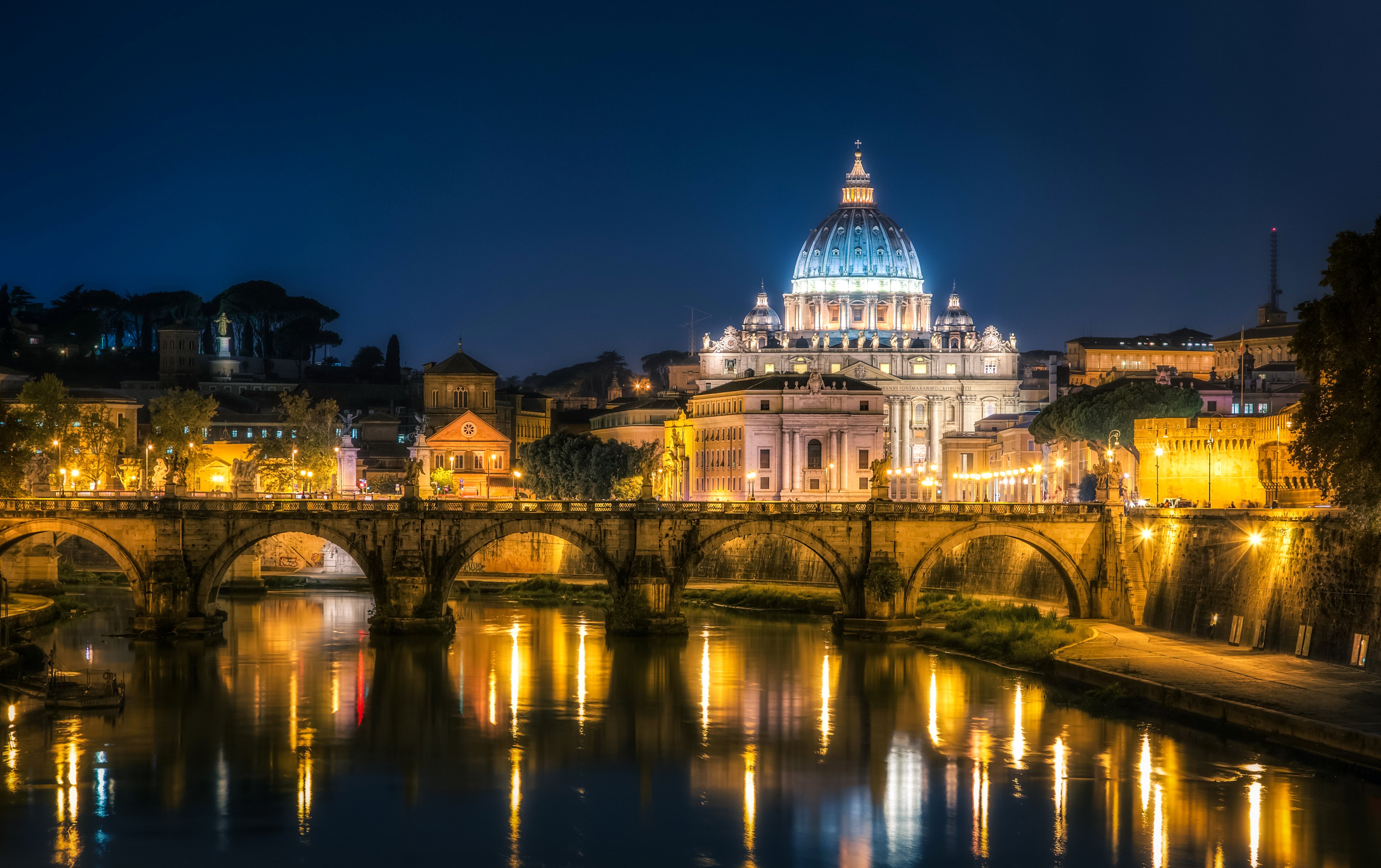 italy, Temples, Rivers, Bridges, Vatican, City, Rome, Night, Cities, Reflection Wallpaper