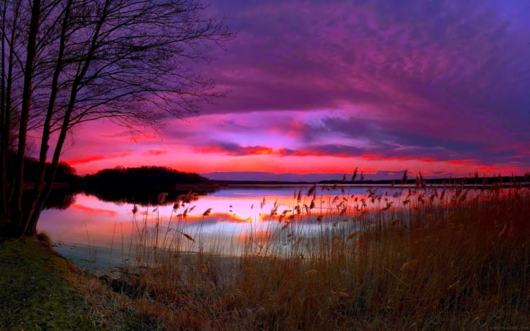 lake, Evening, Sunset, Nature, Reflection HD Wallpaper Desktop Background