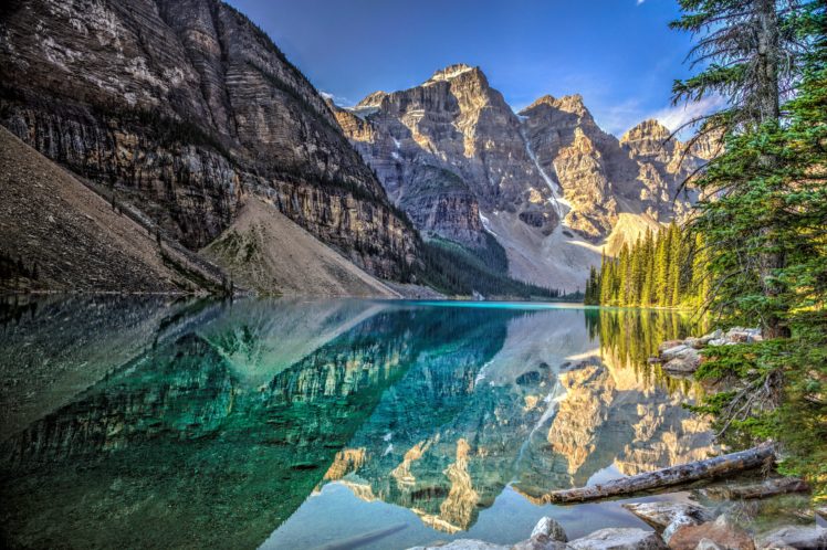 lake, Mountains, Trees, Landscape, Lake, Moraine, Canada, Alberta, Banff, National, Park, Reflection HD Wallpaper Desktop Background