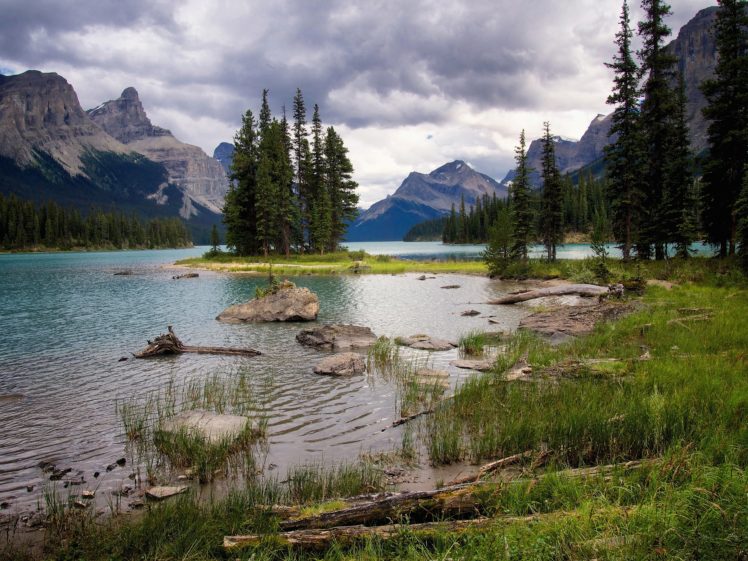 maligne, Lake, Jasper, National, Park, Canada, Lake, Mountains, Trees, Landscape HD Wallpaper Desktop Background