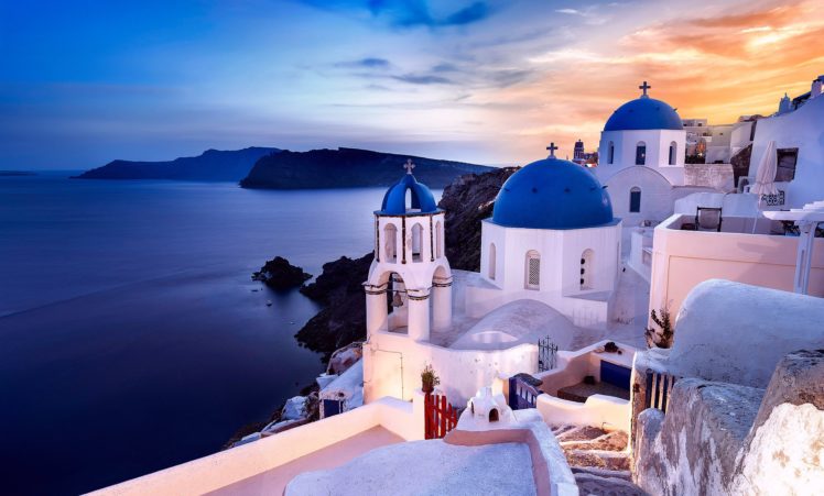 oia, Santorini, Greece, Oia, Santorini, Greece, Aegean, Sea, Church, Coast, Rocks, Sea HD Wallpaper Desktop Background