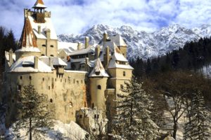 romania, Castles, Mountains, Winter, Bran, Castle, Transylvania, Snow, Fir
